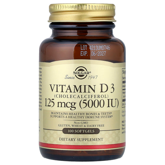 Solgar, Vitamin D3 (Cholecalciferol), 125 mcg (5,000 IU), 100 Softgels