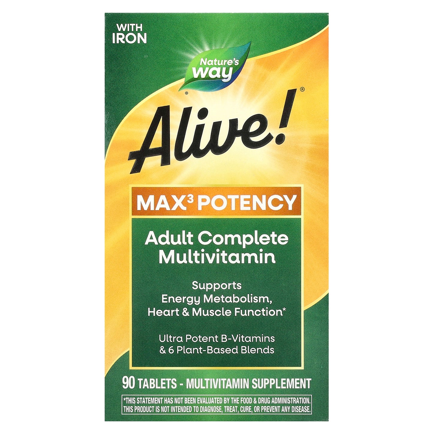 Nature's Way, Alive!® Max3 Potency, Adult Complete Multivitamin, With Iron, 90 Tablets