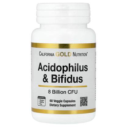 California Gold Nutrition, Acidophilus and Bifidus, Probiotic Blend with Lactobacillus acidophilus, Bifidobacterium lactis, and Bifidobacterium longum, 60 Veggie Capsules