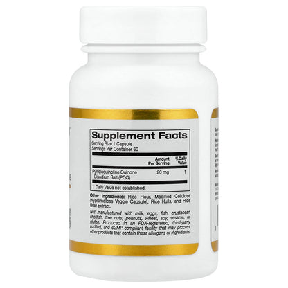 California Gold Nutrition, PQQ, 20 mg, 60 Veggie Capsules