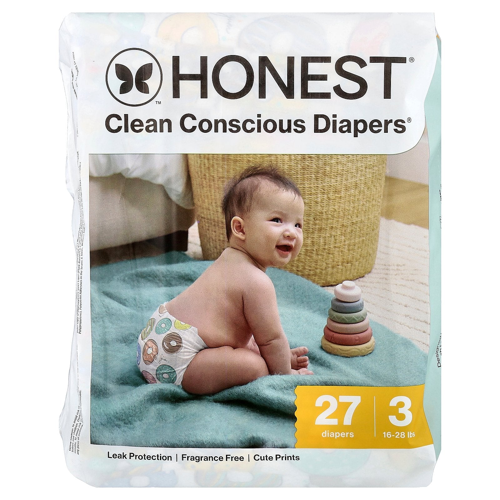 The Honest Company, Clean Conscious Diapers™, Size 3, 16-28 lbs, Donut Grow Up, 27 Diapers