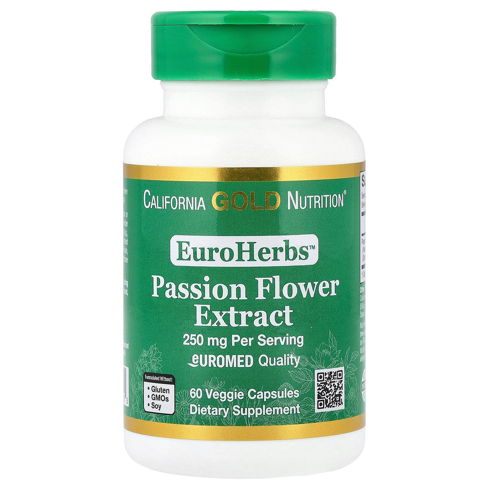 California Gold Nutrition, EuroHerbs™, Passion Flower Extract, Euromed Quality, 250 mg, 60 Veggie Capsules