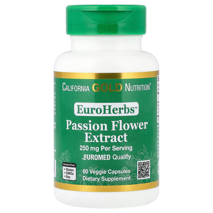 California Gold Nutrition, EuroHerbs™, Passion Flower Extract, Euromed Quality, 250 mg, 60 Veggie Capsules