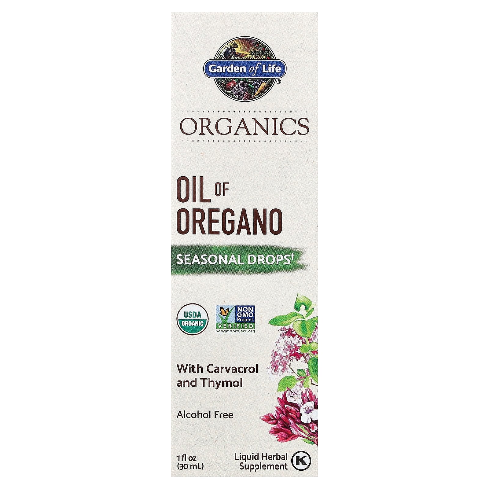 Garden of Life, Organics, Oil of Oregano, Seasonal Drops, Alcohol Free, 1 fl oz (30 ml)