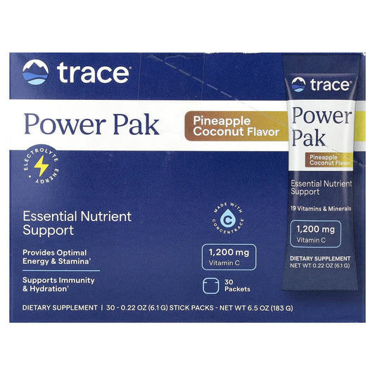 Trace, Electrolyte Stamina PowerPak, Pineapple Coconut, 30 Packets, 0.22 oz (6.1 g) Each