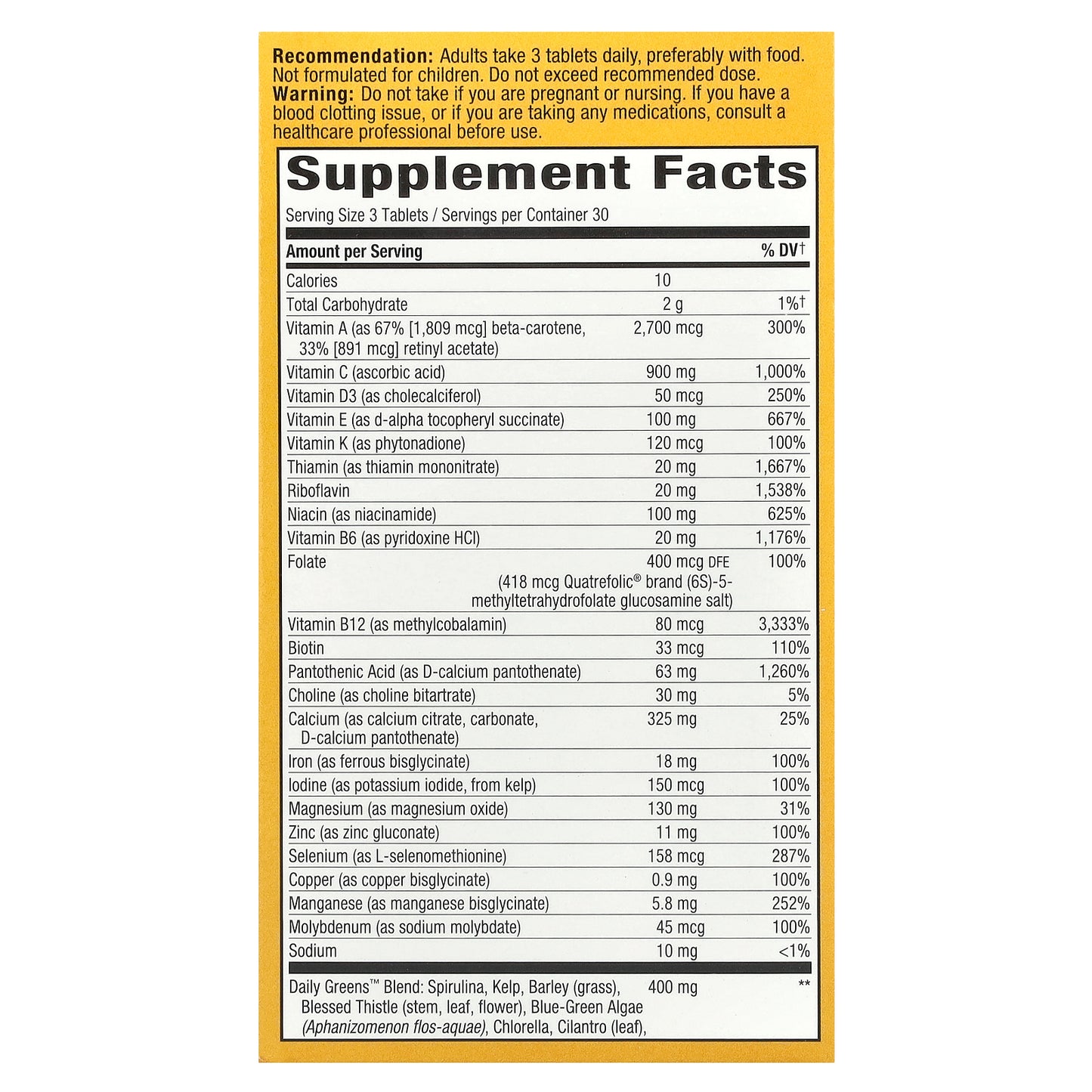 Nature's Way, Alive!® Max3 Potency, Adult Complete Multivitamin, With Iron, 90 Tablets