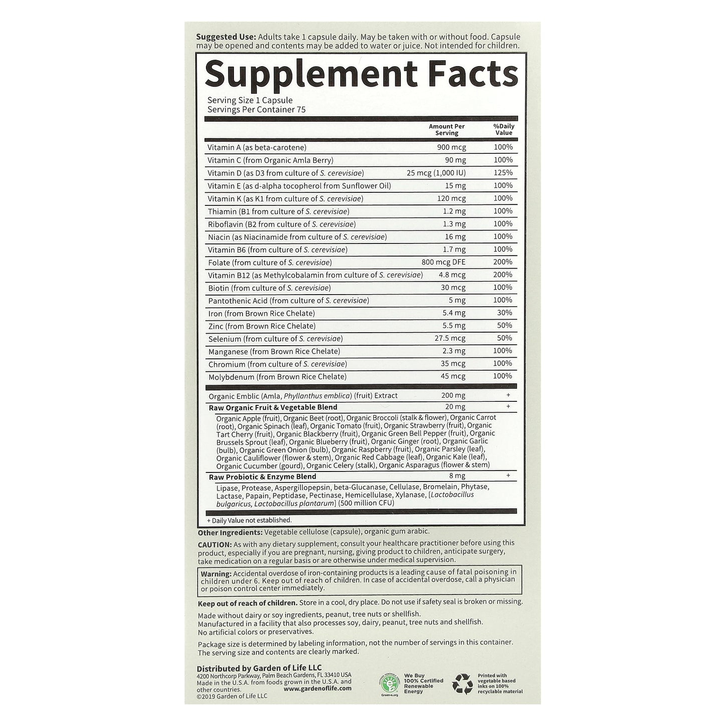 Garden of Life, Vitamin Code®, RAW One™, Once Daily Multivitamin For Women, 75 Vegetarian Capsules