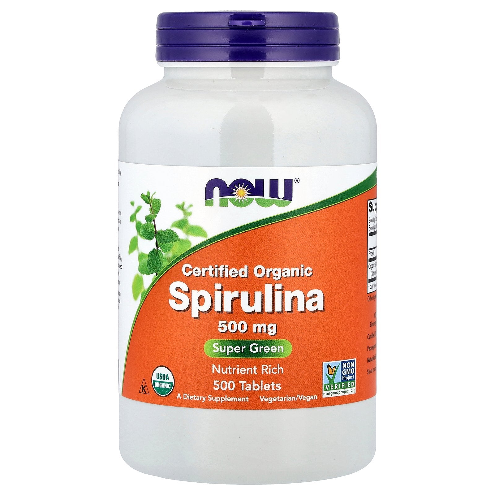 NOW Foods, Certified Organic Spirulina, 500 mg, 500 Tablets