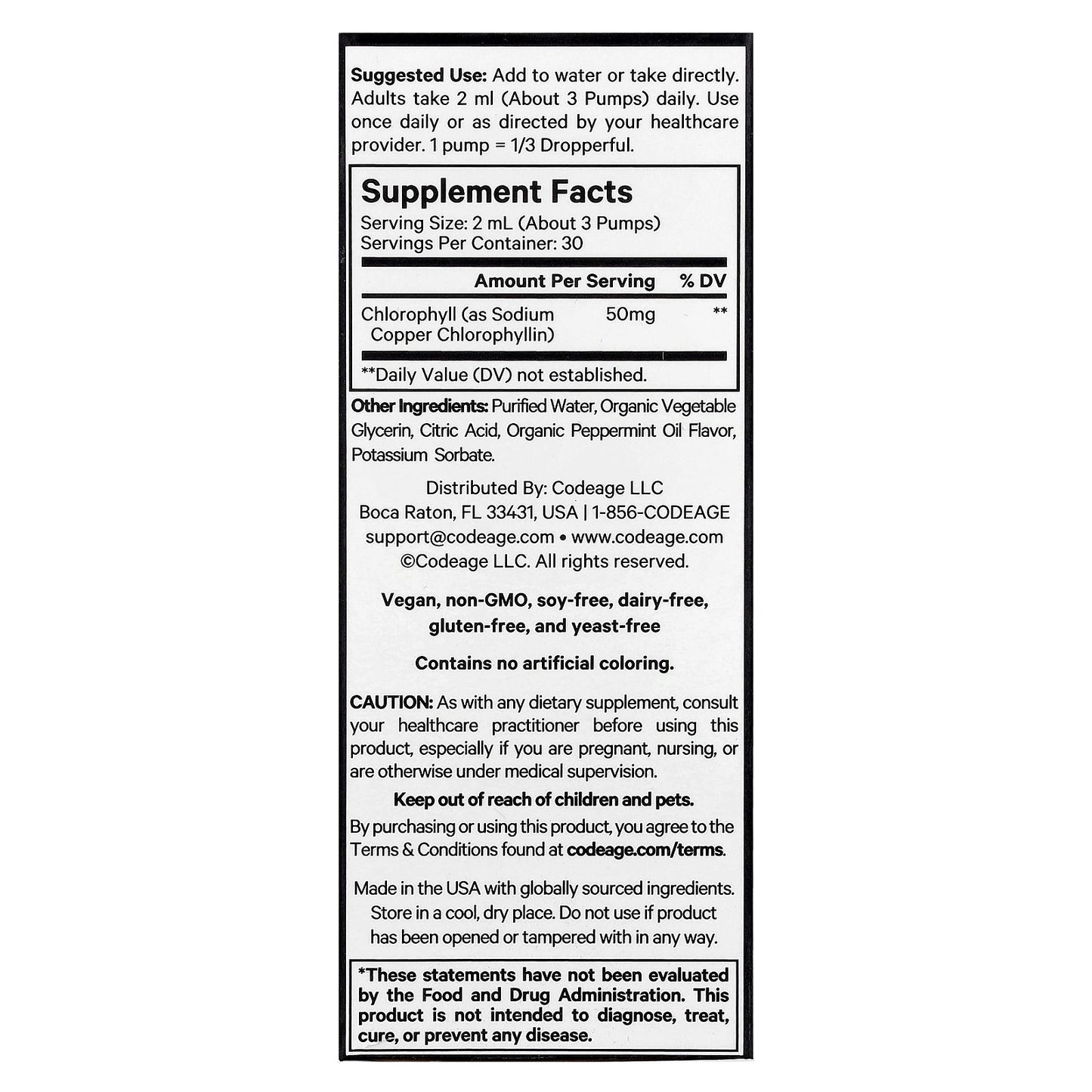 Codeage, Chlorophyll Liquid Drops, Peppermint, 2 fl oz (60 ml)