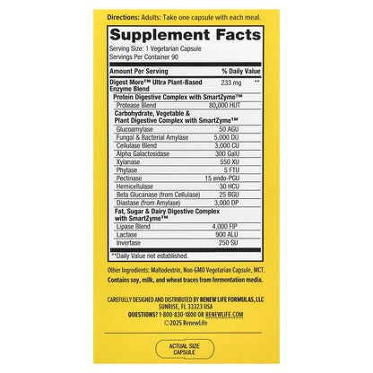 Renew Life, DigestMore™ Ultra, Plant Based Enzymes, 90 Vegetarian Capsules