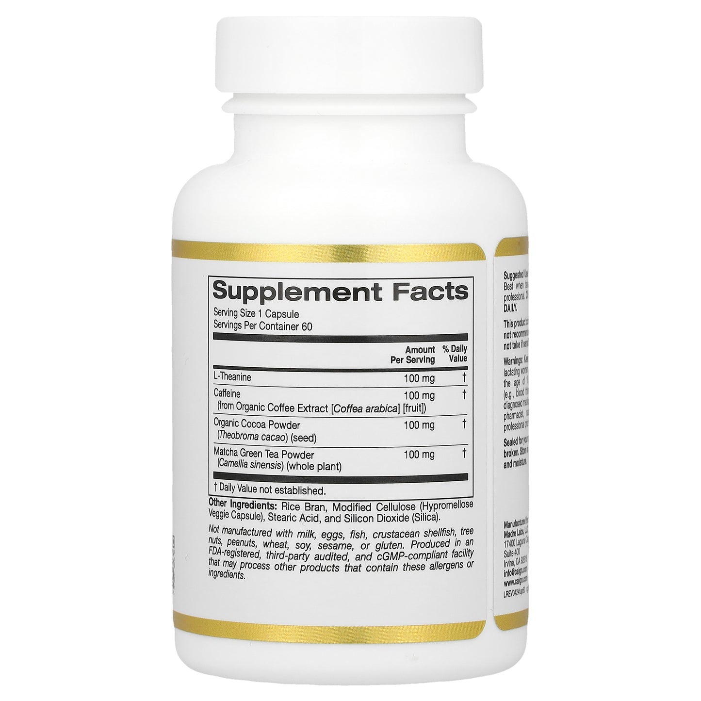 California Gold Nutrition, TheanineUP™, L-Theanine & Caffeine Plus Cocoa, and Matcha, 60 Veggie Capsules