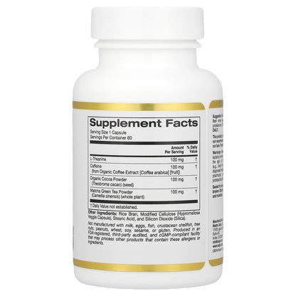 California Gold Nutrition, TheanineUP™, L-Theanine & Caffeine Plus Cocoa, and Matcha, 60 Veggie Capsules