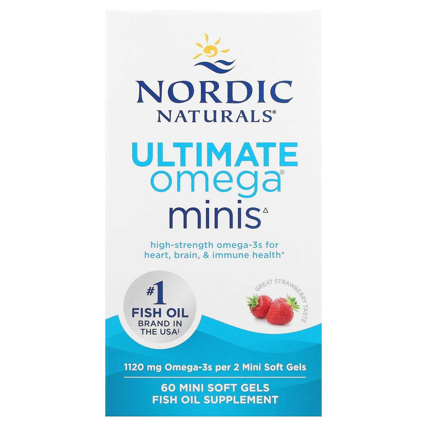 Nordic Naturals, Ultimate Omega® Minis, Strawberry, 60 Mini Soft Gels (560 mg per Soft Gel)