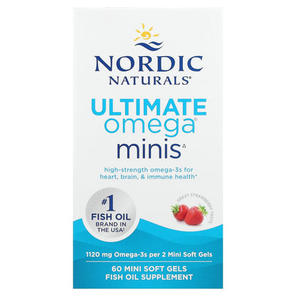 Nordic Naturals, Ultimate Omega® Minis, Strawberry, 60 Mini Soft Gels (560 mg per Soft Gel)