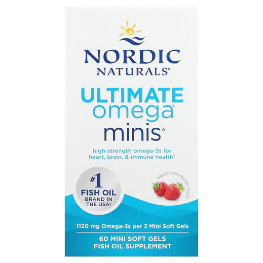 Nordic Naturals, Ultimate Omega® Minis, Strawberry, 60 Mini Soft Gels (560 mg per Soft Gel)