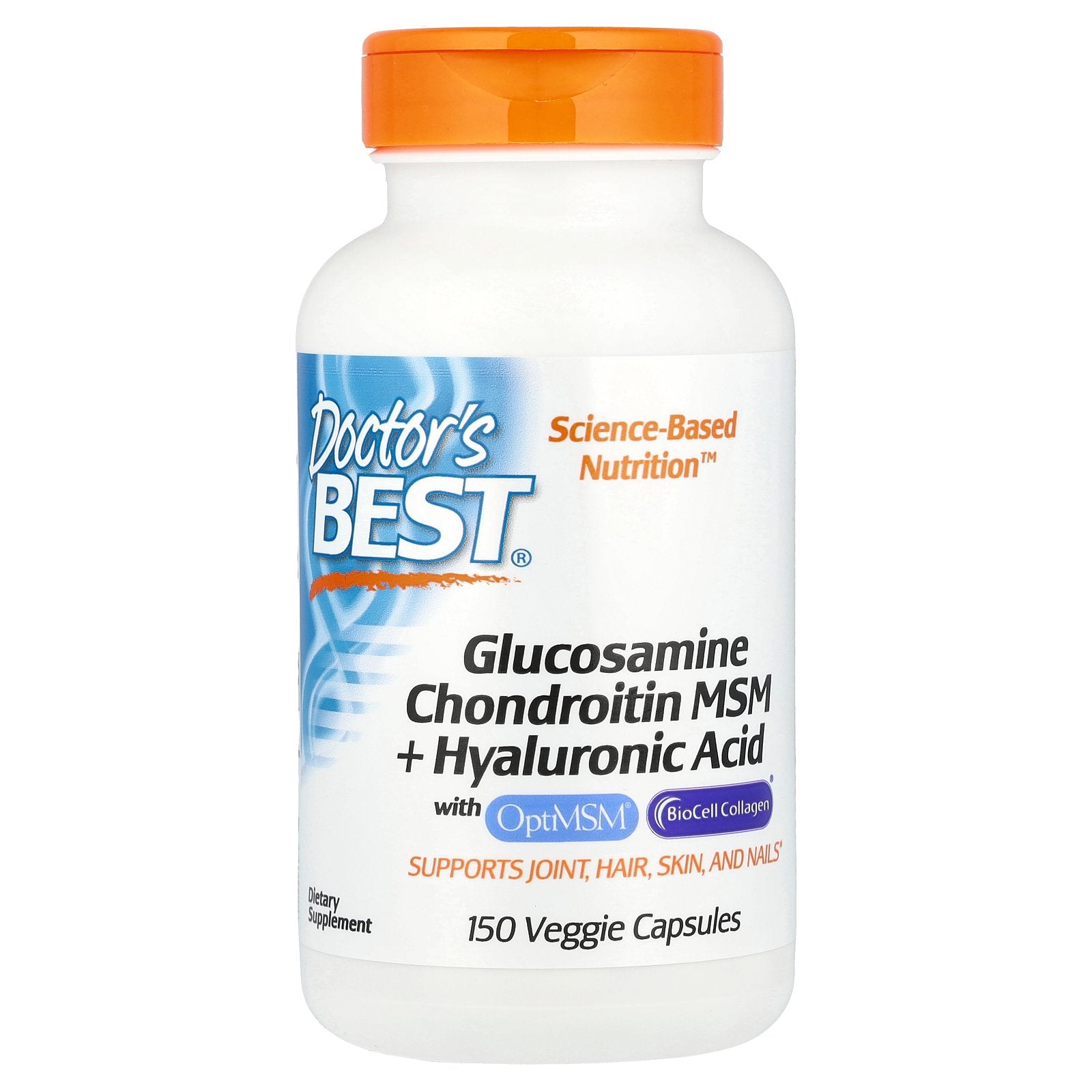 Doctor's Best, Glucosamine Chondroitin MSM + Hyaluronic Acid With OptiMSM® BioCell Collagen®, 150 Veggie Caps