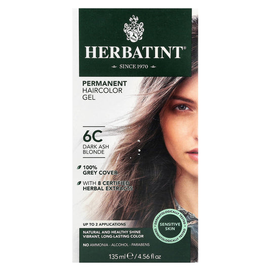 Herbatint, Permanent Haircolor Gel, 6C Dark Ash Blonde, 4.56 fl oz (135 ml)