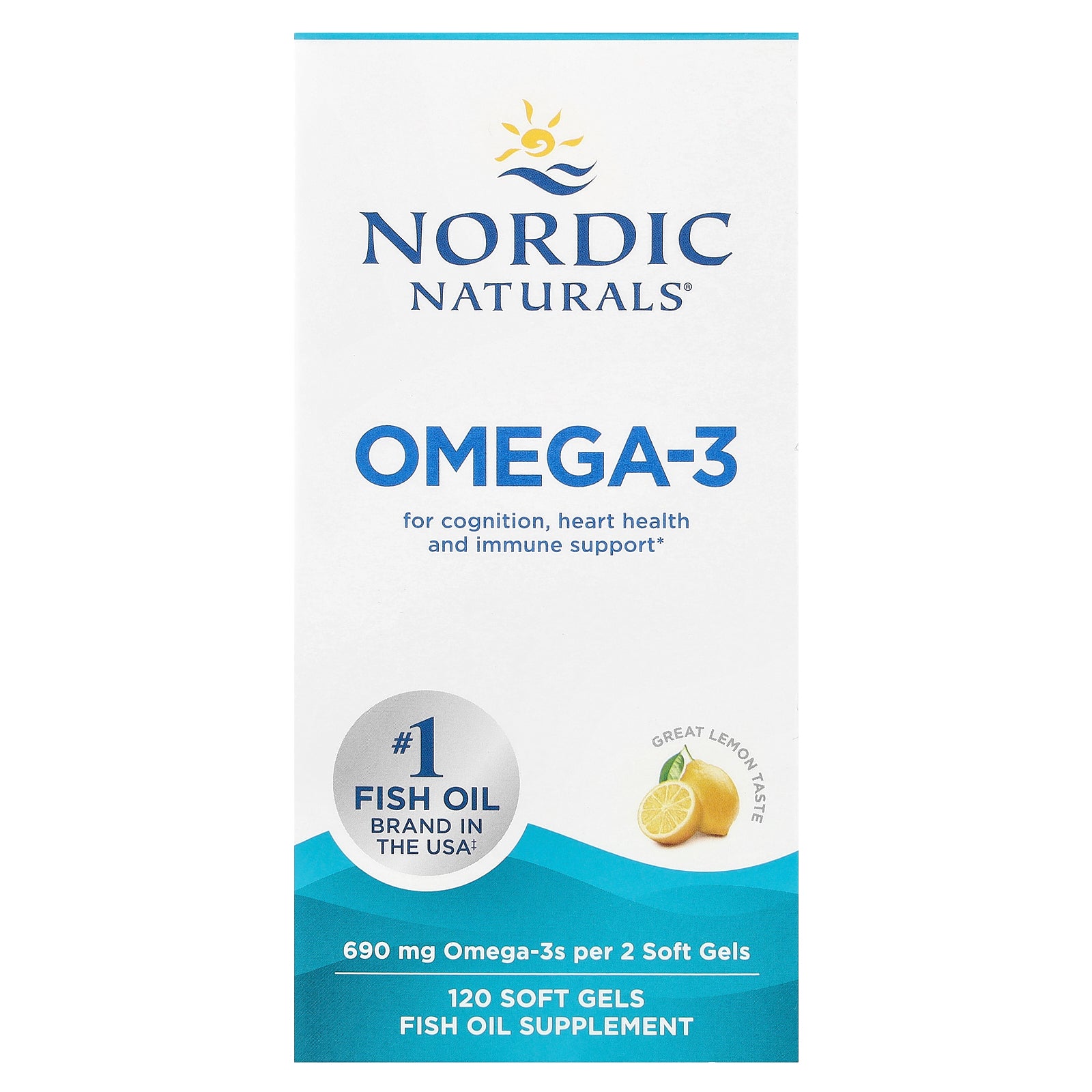 Nordic Naturals, Omega-3, Great Lemon, 120 Soft Gels (345 mg per Soft Gel)
