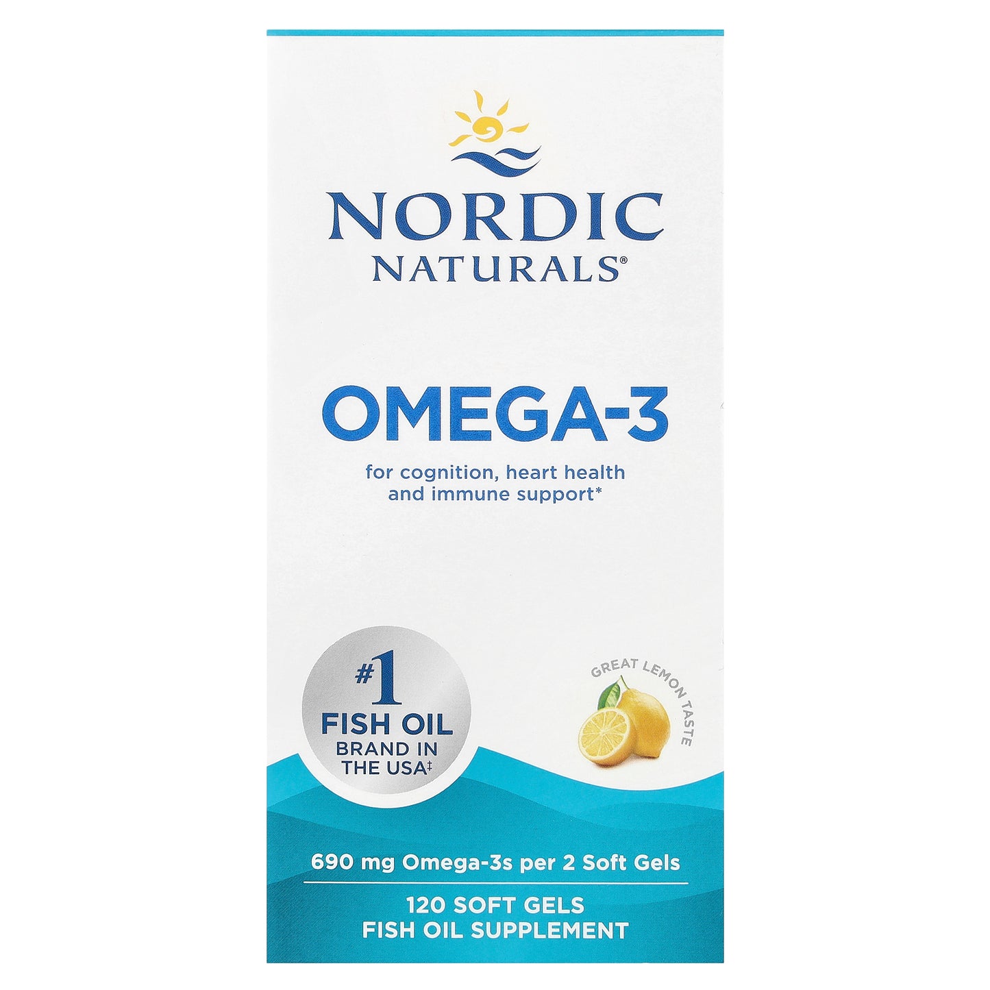 Nordic Naturals, Omega-3, Great Lemon, 690 mg, 120 Soft Gels (345 mg per Soft Gel)