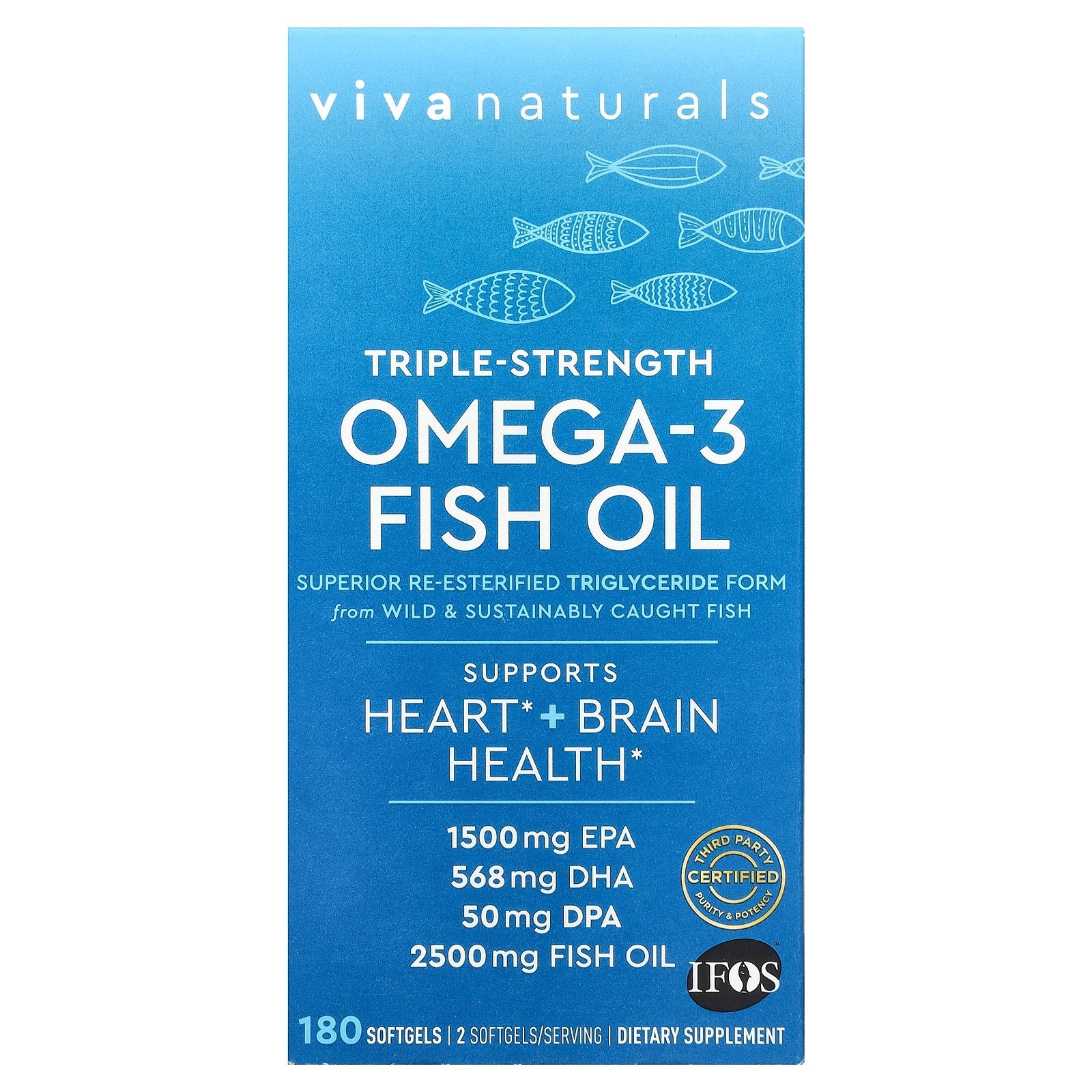 Viva Naturals, Omega-3 Fish Oil, Triple-Strength, 180 Softgels