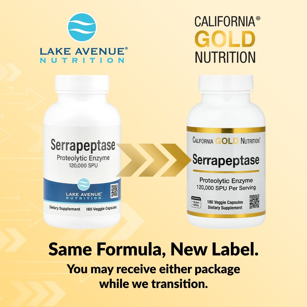 California Gold Nutrition, Serrapeptase, Proteolytic Enzyme, 120,000 SPUs, 180 Veggie Capsules