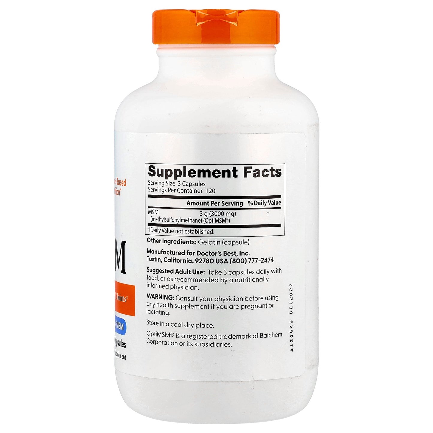 Doctor's Best, MSM with OptiMSM®, 360 Capsules (1,000 mg  per Capsule)