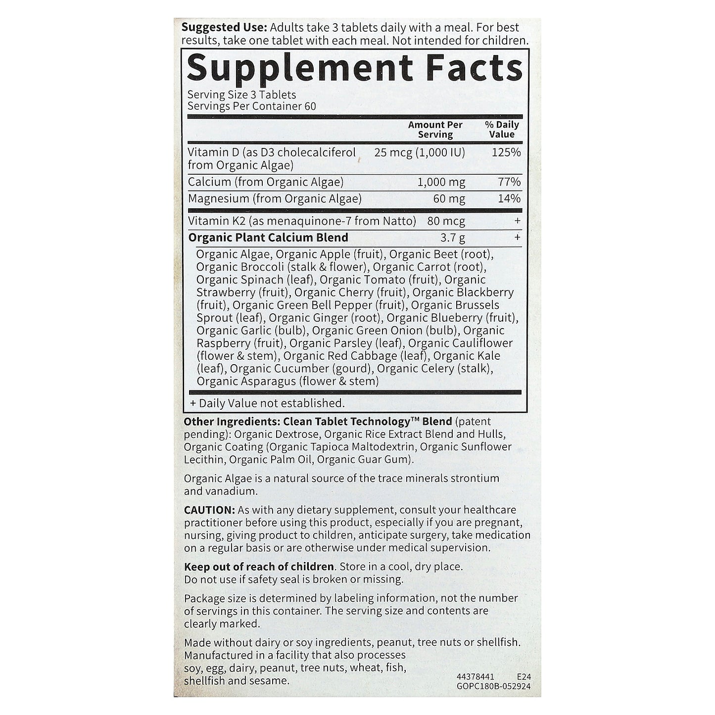 Garden of Life, Organics, Organic Plant Calcium, 180 Vegan Tablets