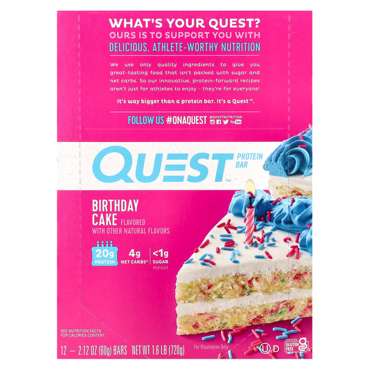 Quest Nutrition, Protein Bar, Birthday Cake, 12 Bars, 2.12 oz (60 g) Each