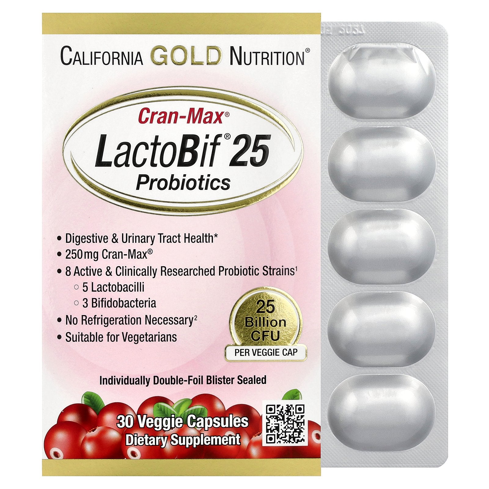 California Gold Nutrition, CranMax® LactoBif® Probiotics, 25 Billion CFU, 30 Veggie Capsules