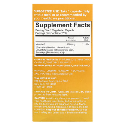 Viva Naturals, Vitamin C, 1,000 mg, 250 Veggie Capsules