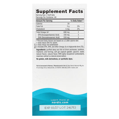 Nordic Naturals, Omega-3, Great Lemon, 120 Soft Gels (345 mg per Soft Gel)