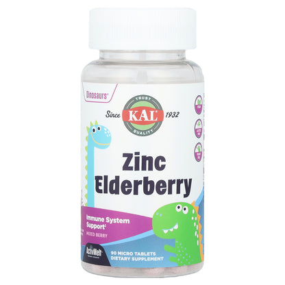 KAL, Dinosaurs®, Zinc Elderberry, Mixed Berry, 90 Micro Tablets