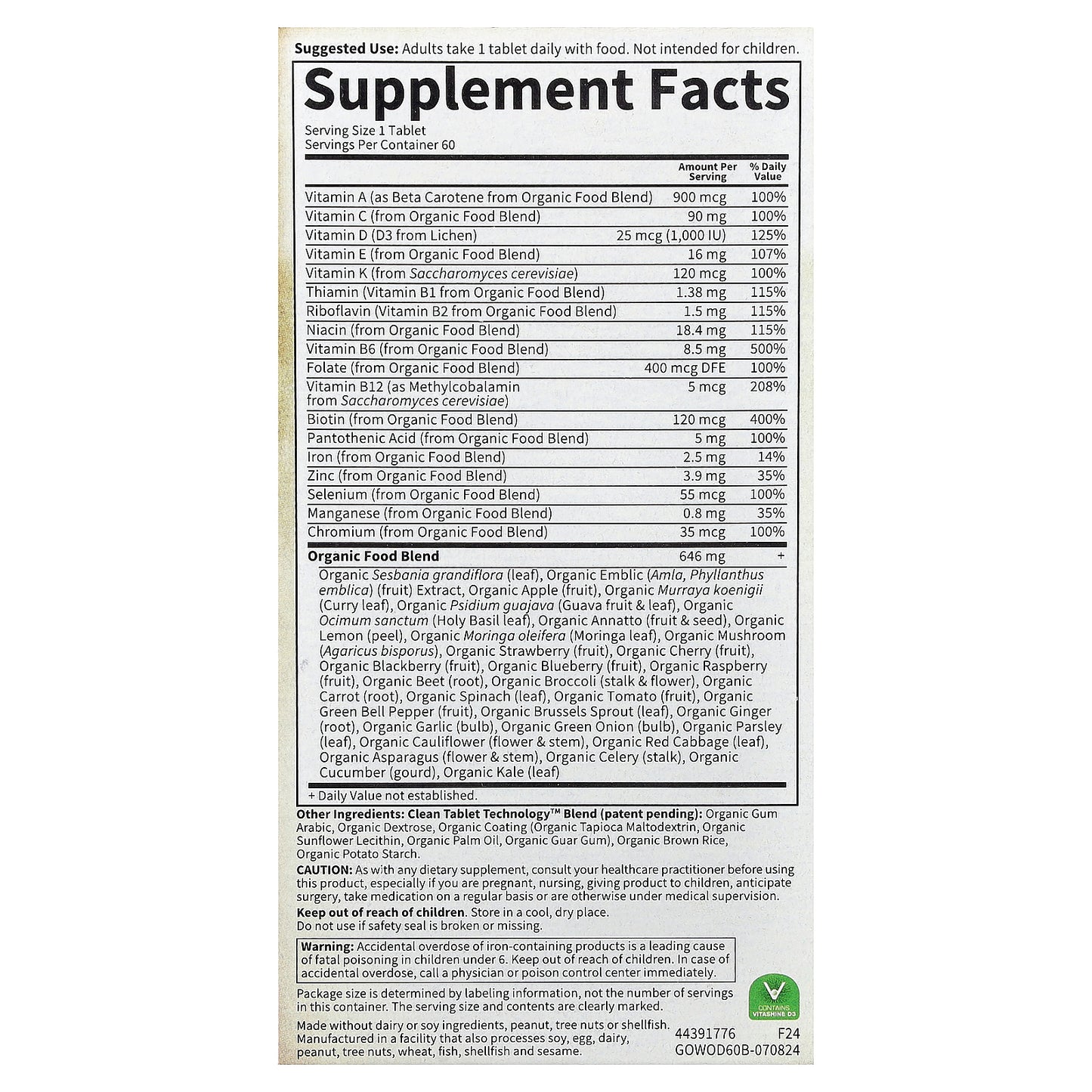 Garden of Life, Organics, Women's Once Daily, 60 Vegan Tablets