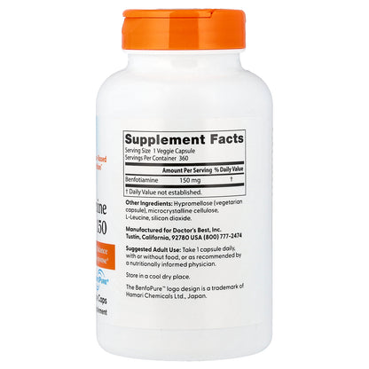 Doctor's Best, Benfotiamine with BenfoPure®, 150 mg, 360 Veggie Caps