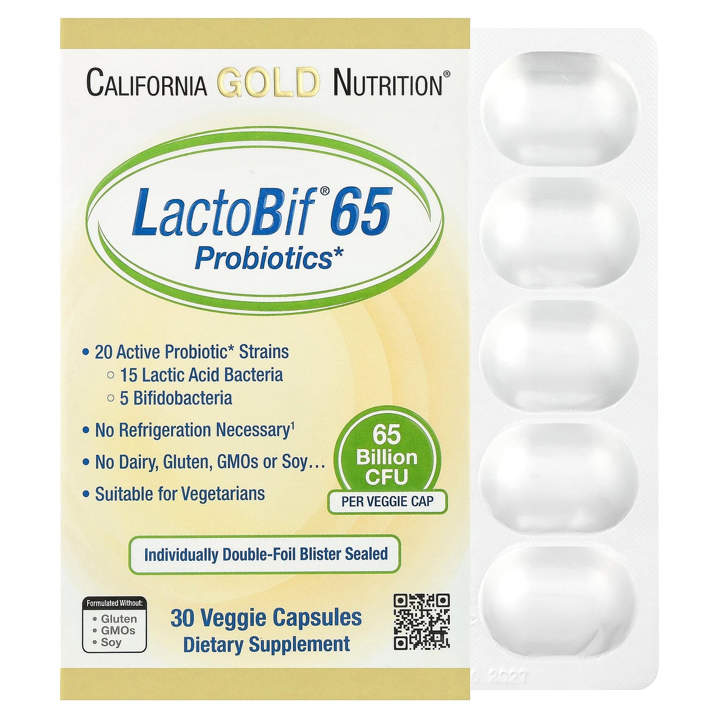 California Gold Nutrition, LactoBif® 65 Probiotics, 30 Veggie Capsules