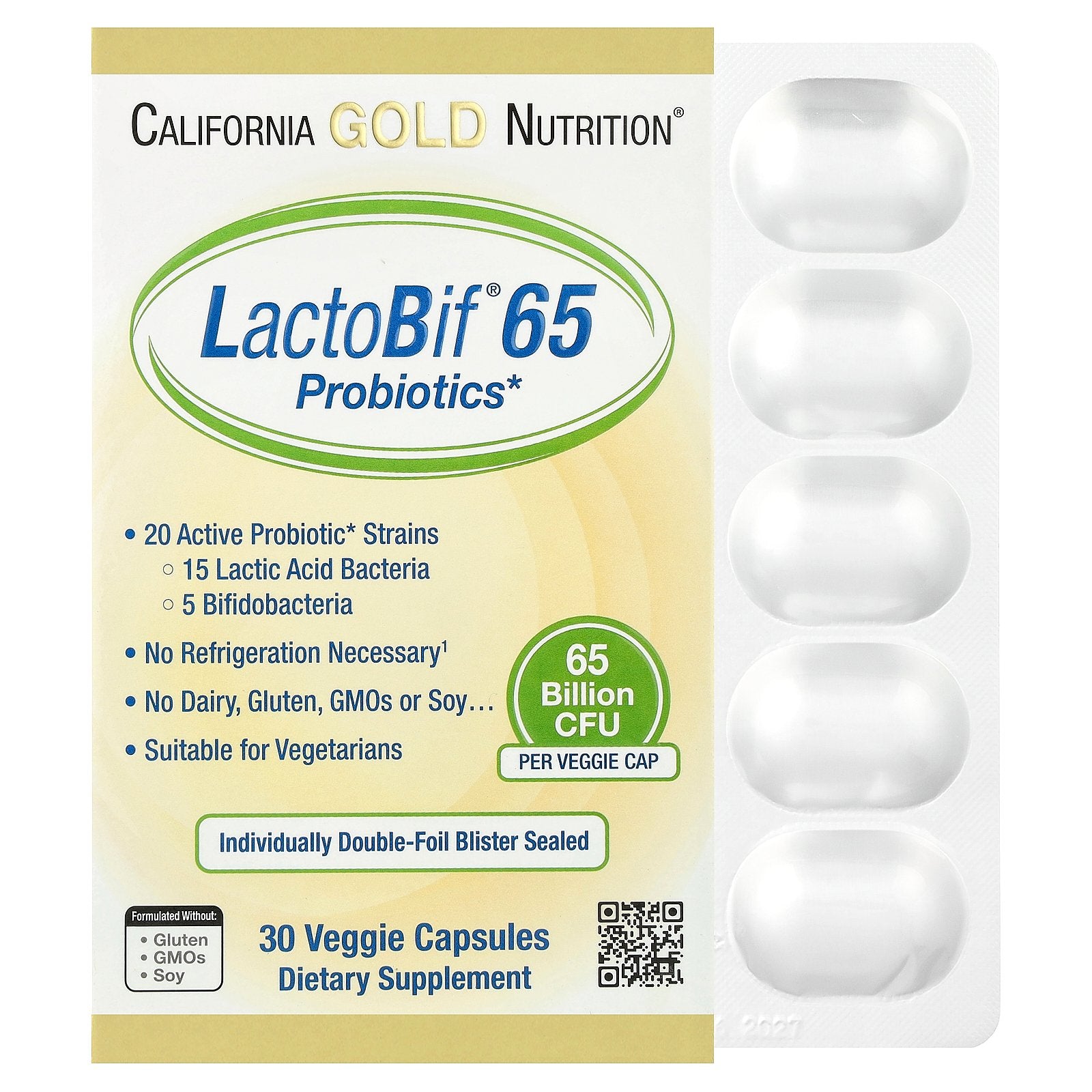 California Gold Nutrition, LactoBif® 65 Probiotics, 30 Veggie Capsules