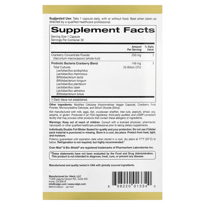 California Gold Nutrition, CranMax® LactoBif® Probiotics, 25 Billion CFU, 30 Veggie Capsules