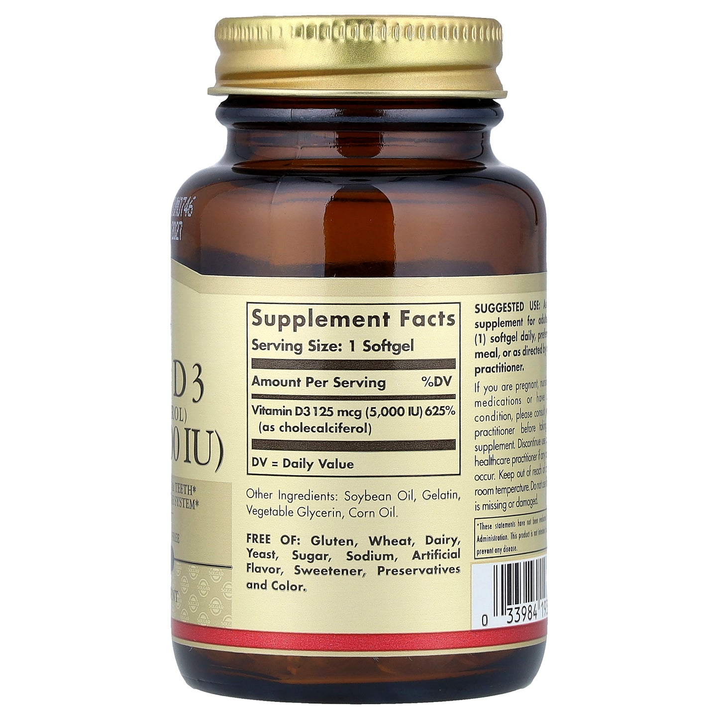 Solgar, Vitamin D3 (Cholecalciferol), 125 mcg (5,000 IU), 100 Softgels