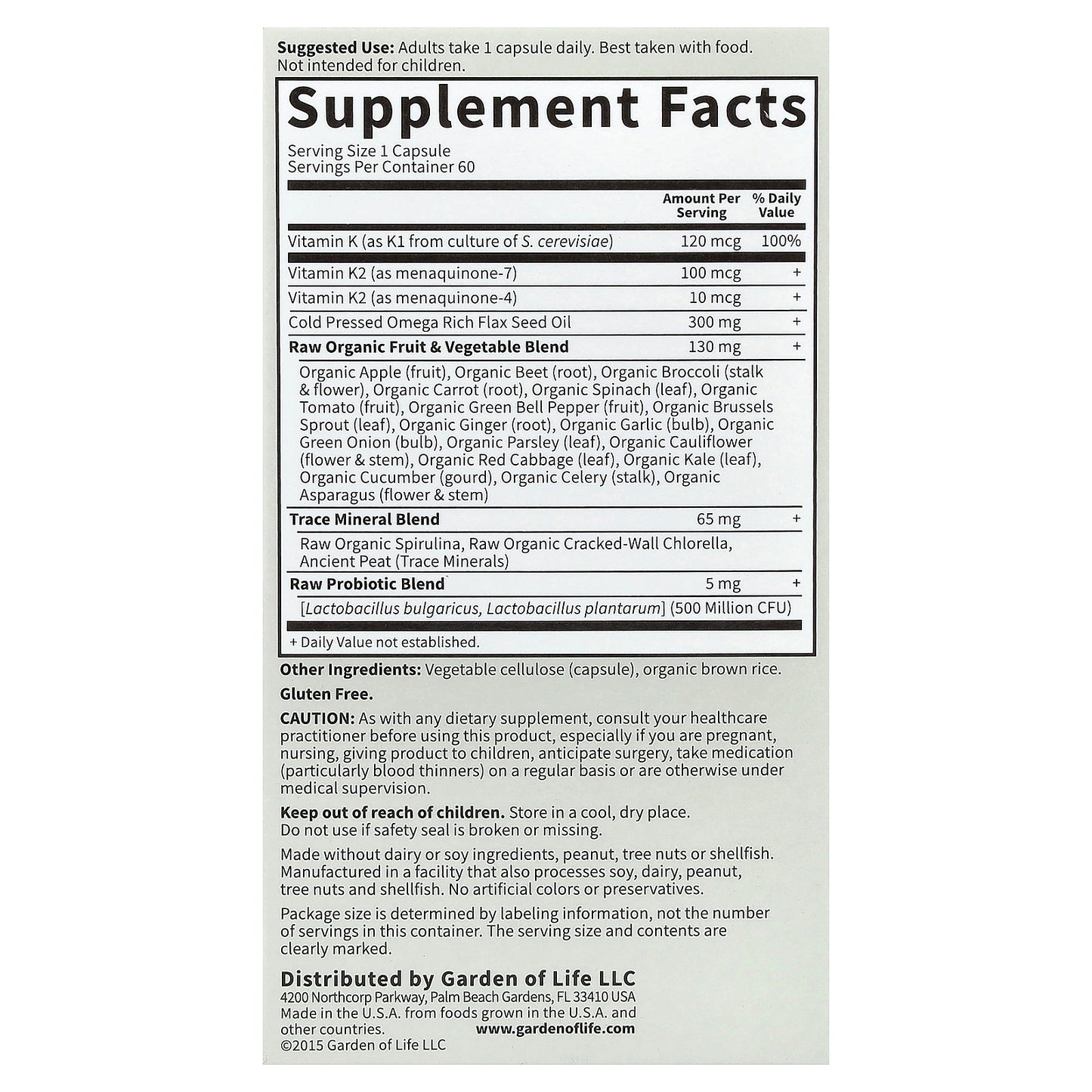 Garden of Life, Vitamin Code®, RAW K-Complex™, 60 Vegan Capsules