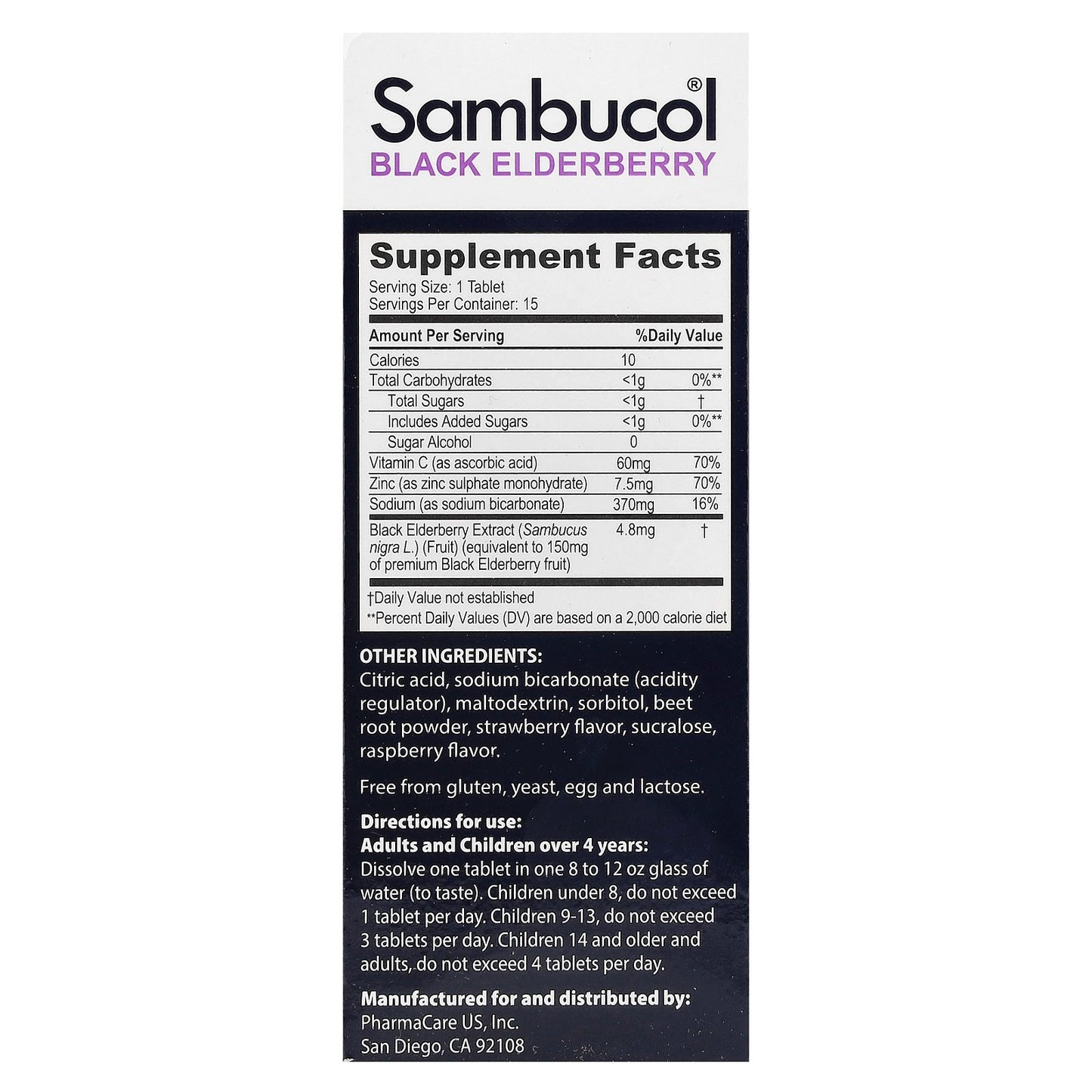 Sambucol, Black Elderberry, Effervescent Tablets + Vitamin C & Zinc, Age 4+, 15 Effervescent Tablets