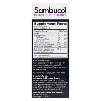 Sambucol, Black Elderberry, Effervescent Tablets + Vitamin C & Zinc, Age 4+, 15 Effervescent Tablets