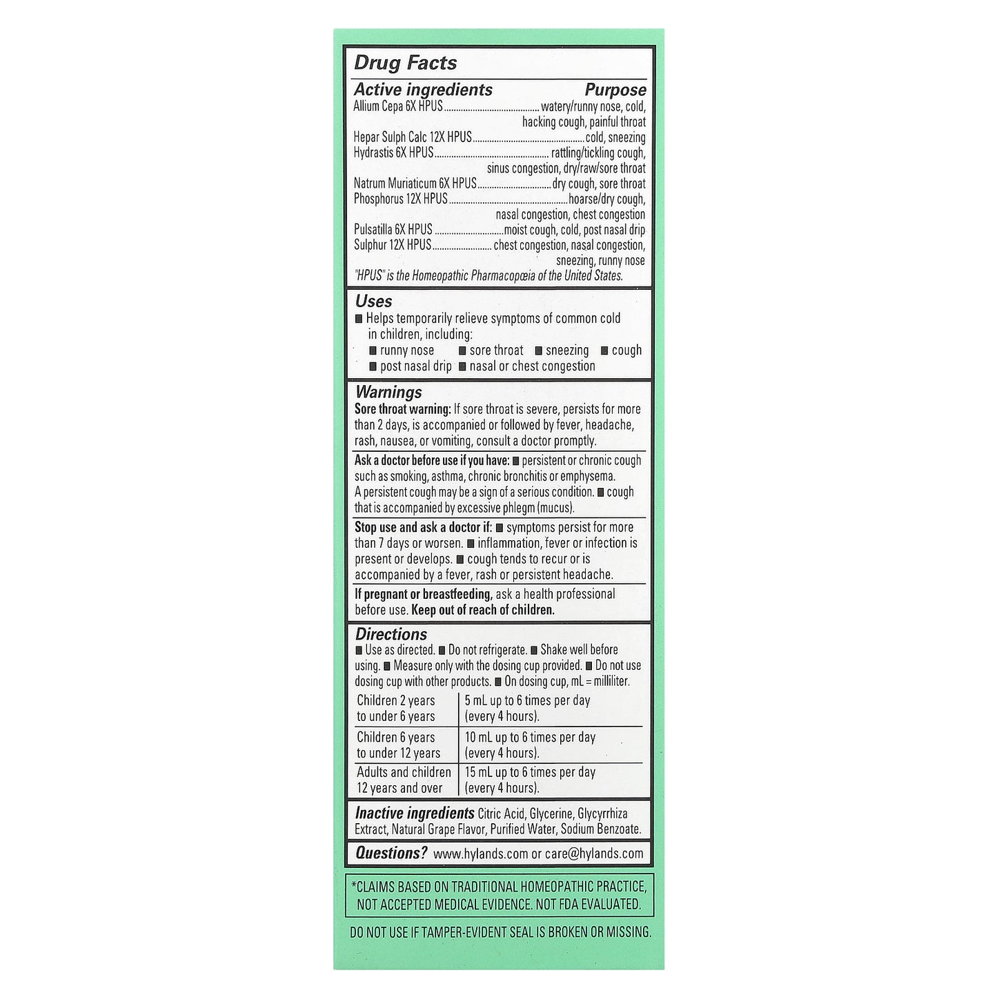 Hyland's Naturals, Kids, Cold & Cough, Daytime, Ages 2-12, Natural Grape, 4 fl oz (118 ml)