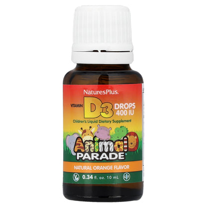 NaturesPlus, Animal Parade®, Vitamin D3 Drops, Natural Orange, 10 mcg (400 IU), 0.34 fl oz (10 ml)