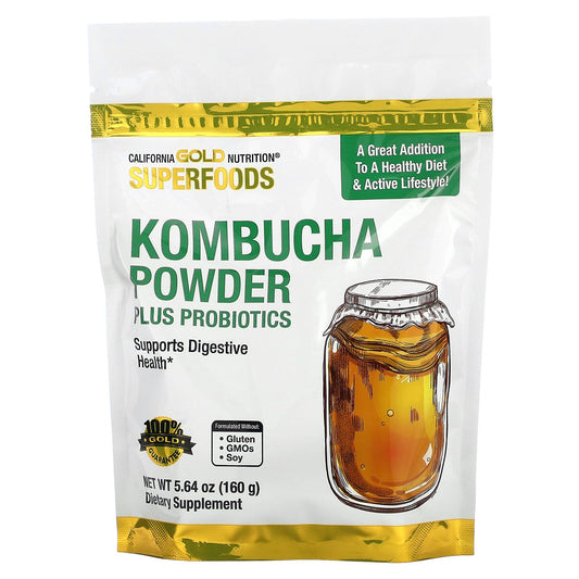 California Gold Nutrition, Superfoods, Kombucha Powder with Kombucha, Brewed Apple Cider Vinegar and Soluble Tapioca Fiber Plus Probiotics, 5.64 oz (160 g)