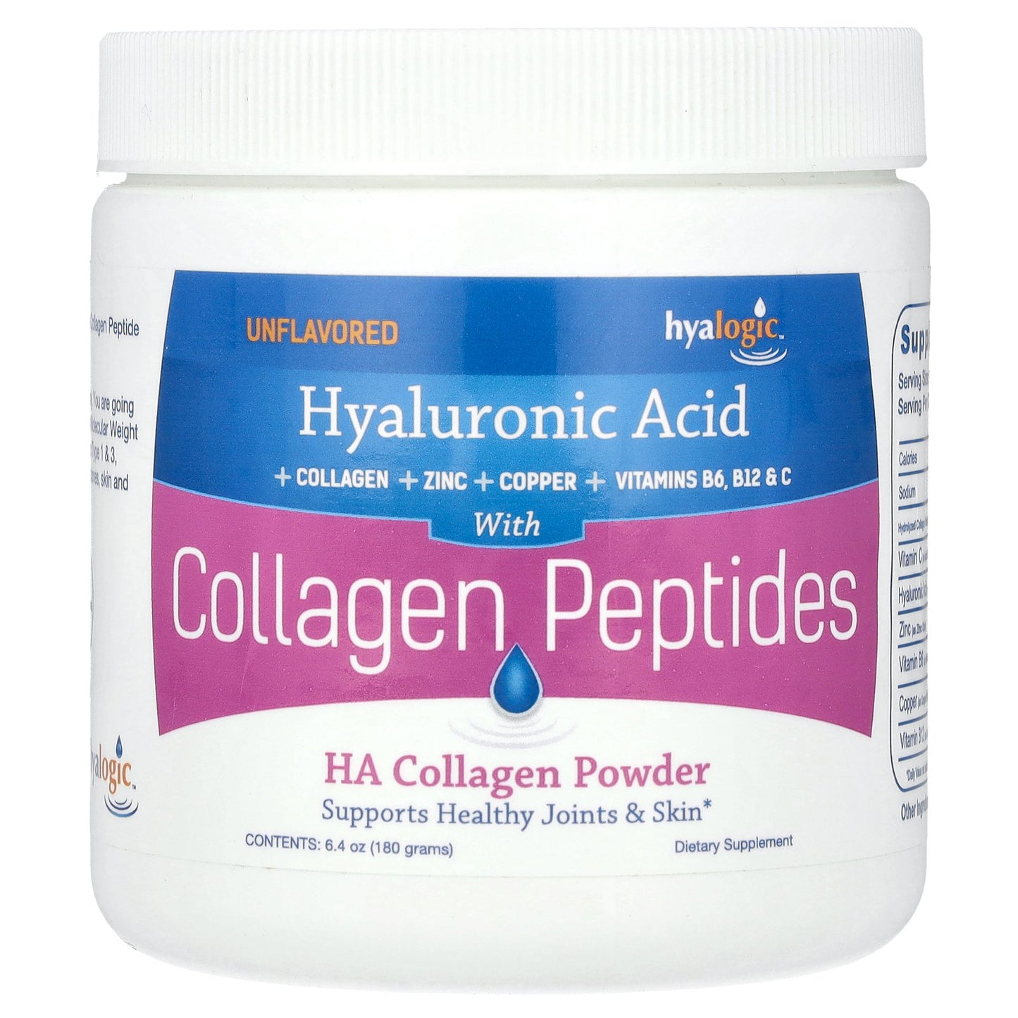 Hyalogic, HA Collagen Peptide Powder, Unflavored, 6.4 oz (180 g)