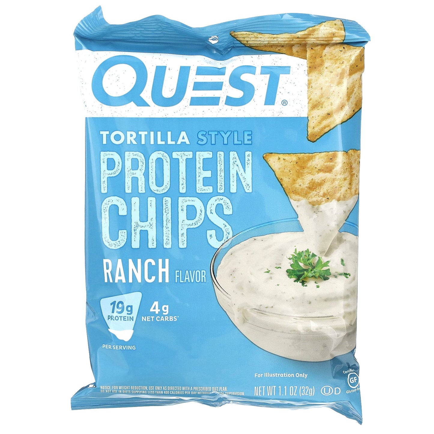 Quest Nutrition, Tortilla Style Protein Chips, Ranch, 8 Bags, 1.1 oz (32 g) Each