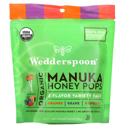 Wedderspoon, Organic Manuka Honey Pops, 3 Flavor Variety Pack, 24 Count, 4.15 oz (118 g)