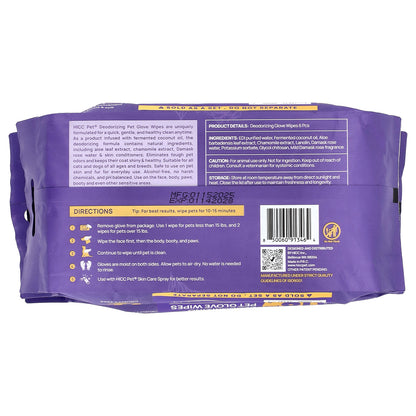 HICC Pet, Deodorizing Pet Glove Wipes, Extra Large, Damask Rose, 3 Pack, 6 Pieces Each
