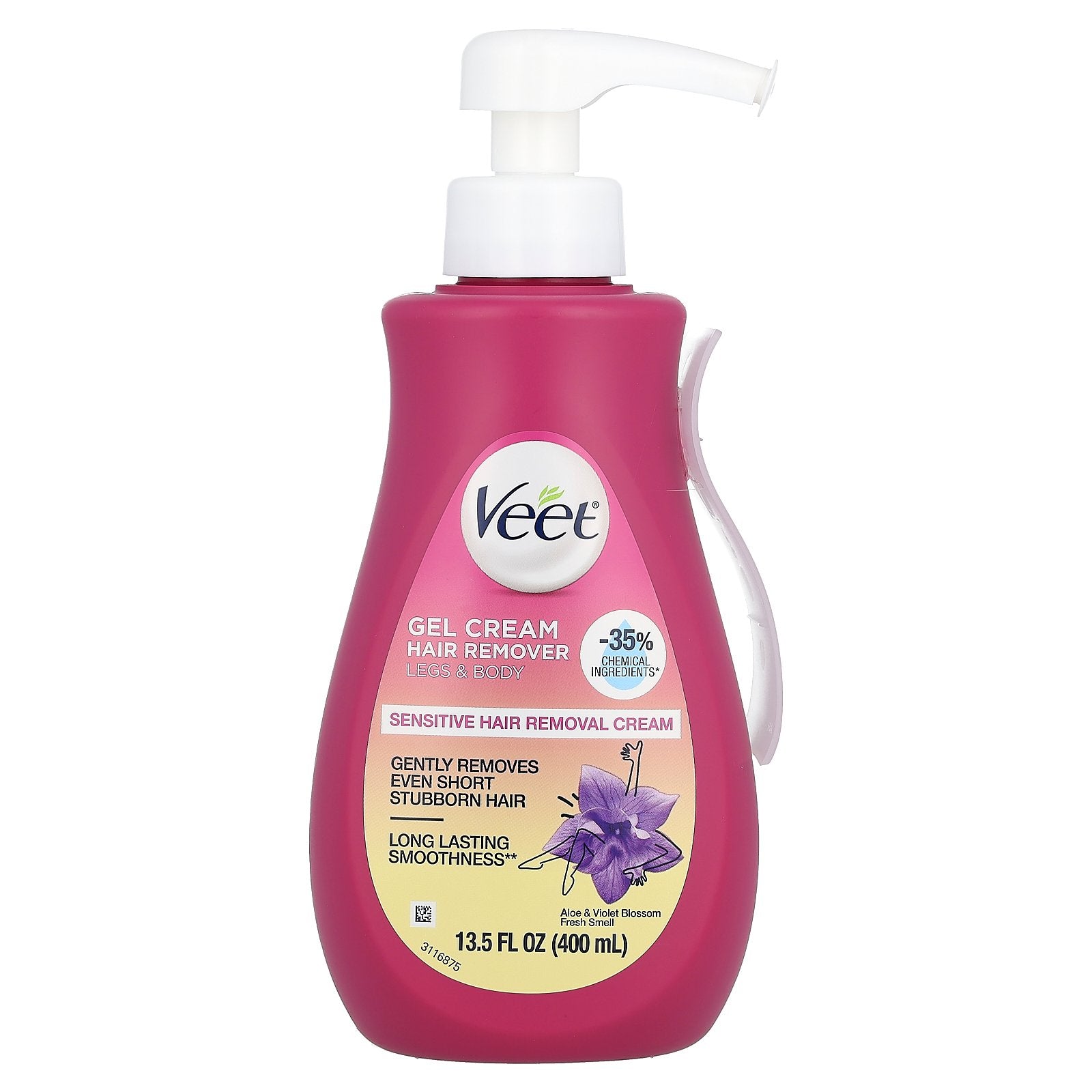 Veet, Gel Cream Hair Remover, Sensitive, Aloe & Violet Blossom Fresh Smell, 13.5 fl oz (400 ml)