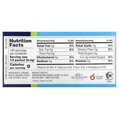 SweetLeaf Stevia, Organic Stevia Sweetener, 70 Packets, 2 oz (56.7 g)